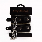 Черные скругленные наручники с мягкой бежевой подкладкой - Crazy Handmade - купить с доставкой в Новочебоксарске