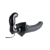 Черный страпон с вагинальной пробкой Deluxe Vibrating Penetrix Strap-On - 19 см. - Pipedream - купить с доставкой в Новочебоксарске