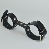 Черные кожаные наручники-фиксатор - Sitabella - купить с доставкой в Новочебоксарске