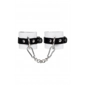Бело-черные кожаные наручники с одним ремешком с люверсами - Pecado - купить с доставкой в Новочебоксарске