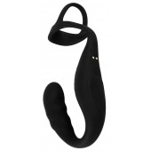 Черное эрекционное кольцо со стимуляцией промежности и анальной пробкой Cock Ring with RC Prostate Plug - Orion - в Новочебоксарске купить с доставкой