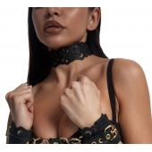 Черный ажурный чокер с золотистой фурнитурой - Crazy Handmade - купить с доставкой в Новочебоксарске