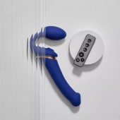 Синий безремневой страпон Multi Orgasm Bendable Strap-On size XL с клиторальной стимуляцией - Strap-on-me - купить с доставкой в Новочебоксарске