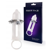 Эластичная насадка на пенис с подхватом мошонки и стимулирующими «ресничками» - Sextaz - в Новочебоксарске купить с доставкой