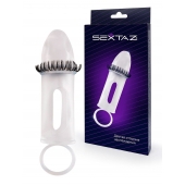 Закрытая насадка на пенис с подхватом мошонки и стимулирующими «ресничками» - Sextaz - в Новочебоксарске купить с доставкой