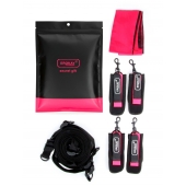 Черно-розовый эротический набор: фиксатор, оковы, наручники, повязка - Erokay - купить с доставкой в Новочебоксарске