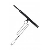 Черный узкий однослойный ошейник с серебристым поводком-цепочкой - Pecado - купить с доставкой в Новочебоксарске