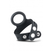 Черное эрекционное кольцо с подхватом мошонки на кнопках VS6 - Blush Novelties - в Новочебоксарске купить с доставкой