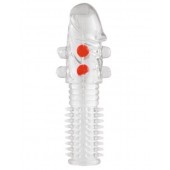 Гелевая прозрачная насадка с шариками и шипами - 14 см. - Toyfa Basic - в Новочебоксарске купить с доставкой