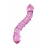 Двусторонний розовый фаллос  с рёбрами и точками - 19,5 см. - Sexus