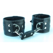 Чёрные кожаные наручники с крупной строчкой - БДСМ Арсенал - купить с доставкой в Новочебоксарске