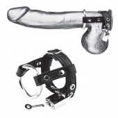Утяжка на пенис на замочке Duo Cock And Ball Lock - BlueLine - купить с доставкой в Новочебоксарске