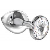 Большая серебристая анальная пробка Diamond Clear Sparkle Large с прозрачным кристаллом - 8 см. - Lola Games - купить с доставкой в Новочебоксарске