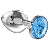 Большая серебристая анальная пробка Diamond Light blue Sparkle Large с голубым кристаллом - 8 см. - Lola Games - купить с доставкой в Новочебоксарске