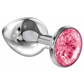 Большая серебристая анальная пробка Diamond Pink Sparkle Large с розовым кристаллом - 8 см. - Lola Games - купить с доставкой в Новочебоксарске