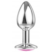 Малая серебристая анальная пробка Diamond Pink Sparkle Small с розовым кристаллом - 7 см. - Lola Games - купить с доставкой в Новочебоксарске