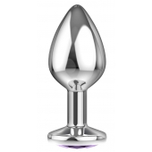 Большая серебристая анальная пробка Diamond Purple Sparkle Large с фиолетовым кристаллом - 8 см. - Lola Games - купить с доставкой в Новочебоксарске