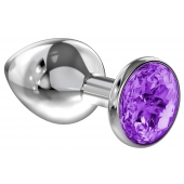 Большая серебристая анальная пробка Diamond Purple Sparkle Large с фиолетовым кристаллом - 8 см. - Lola Games - купить с доставкой в Новочебоксарске