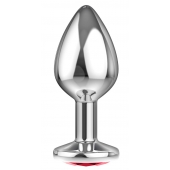 Большая серебристая анальная пробка Diamond Red Sparkle Large с красным кристаллом - 8 см. - Lola Games - купить с доставкой в Новочебоксарске