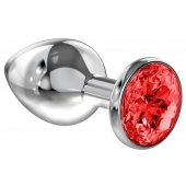 Большая серебристая анальная пробка Diamond Red Sparkle Large с красным кристаллом - 8 см. - Lola Games - купить с доставкой в Новочебоксарске