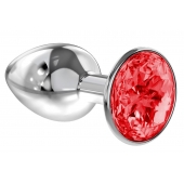Малая серебристая анальная пробка Diamond Red Sparkle Small с красным кристаллом - 7 см. - Lola Games - купить с доставкой в Новочебоксарске