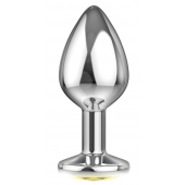 Большая серебристая анальная пробка Diamond Yellow Sparkle Large с жёлтым кристаллом - 8 см. - Lola Games - купить с доставкой в Новочебоксарске