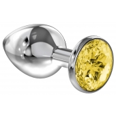 Большая серебристая анальная пробка Diamond Yellow Sparkle Large с жёлтым кристаллом - 8 см. - Lola Games - купить с доставкой в Новочебоксарске