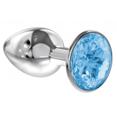 Малая серебристая анальная пробка Diamond Light blue Sparkle Small с голубым кристаллом - 7 см. - Lola Games - купить с доставкой в Новочебоксарске