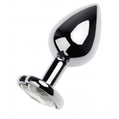 Серебристая анальная пробка с прозрачным кристаллом-сердцем - 8 см. - ToyFa - купить с доставкой в Новочебоксарске