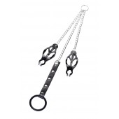 Черно-серебристые зажимы для сосков с кольцом для пениса TOYFA Metal - ToyFa - купить с доставкой в Новочебоксарске