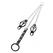 Черно-серебристые зажимы для сосков с кольцом для пениса TOYFA Metal - ToyFa - купить с доставкой в Новочебоксарске