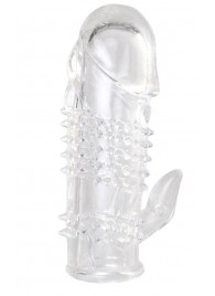 Прозрачная гелевая насадка с шипами и клиторальным отростком - 13 см. - Toyfa Basic - в Новочебоксарске купить с доставкой