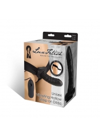 Чёрный полый страпон с вибрацией Unisex Vibrating Hollow Strap-On - 14 см. - Lux Fetish - купить с доставкой в Новочебоксарске
