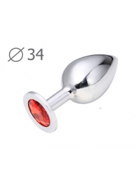 Коническая серебристая анальная втулка с красным кристаллом - 8,2 см. - Anal Jewelry Plug - купить с доставкой в Новочебоксарске