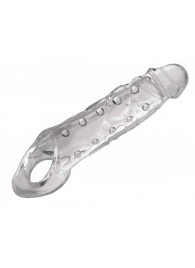 Прозразная закрытая насадка на пенис с поддержкой мошонки Clearly Ample Penis Enhancer - 22 см. - XR Brands - в Новочебоксарске купить с доставкой