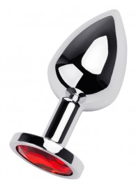 Серебристая коническая анальная пробка с красным кристаллом - 8 см. - ToyFa - купить с доставкой в Новочебоксарске