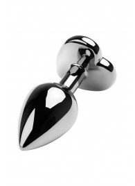 Серебристая коническая анальная пробка с красным кристаллом-сердечком - 7 см. - ToyFa - купить с доставкой в Новочебоксарске