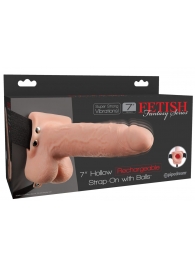 Телесный перезаряжаемый вибрострапон 7  Hollow Rechargeable Strap-on with Balls - 20,3 см. - Pipedream - купить с доставкой в Новочебоксарске