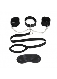 Чёрный ошейник с наручниками и поводком Collar Cuffs   Leash Set - Lux Fetish - купить с доставкой в Новочебоксарске