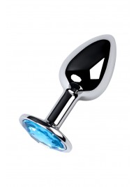 Серебристая конусовидная анальная пробка с голубым кристаллом - 7 см. - ToyFa - купить с доставкой в Новочебоксарске