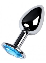 Серебристая конусовидная анальная пробка с голубым кристаллом - 7 см. - ToyFa - купить с доставкой в Новочебоксарске