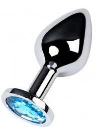 Серебристая конусовидная анальная пробка с голубым кристаллом - 8 см. - ToyFa - купить с доставкой в Новочебоксарске