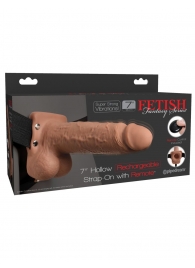 Кофейный перезаряжаемый вибрострапон 7  Hollow Rechargeable Strap-on with Balls - 20,3 см. - Pipedream - купить с доставкой в Новочебоксарске