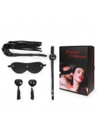 Эротический набор в черном цвете: маска, кляп, пэстисы, плётка - Notabu - купить с доставкой в Новочебоксарске