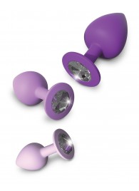 Набор из 3 фиолетовых анальных пробок со стразами Little Gems Trainer Set - Pipedream - купить с доставкой в Новочебоксарске