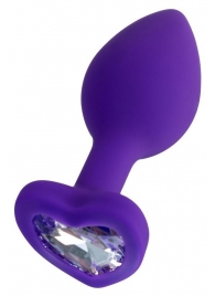 Фиолетовая анальная втулка Diamond Heart с прозрачным кристаллом - 7 см. - ToyFa - купить с доставкой в Новочебоксарске