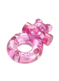 Розовое эрекционное виброкольцо на пенис Pink Bear - Baile - в Новочебоксарске купить с доставкой