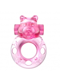 Розовое эрекционное виброкольцо на пенис Pink Bear - Baile - в Новочебоксарске купить с доставкой
