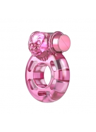 Розовое эрекционное кольцо с вибрацией Pink Bear - Baile - в Новочебоксарске купить с доставкой