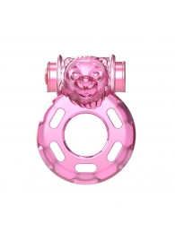 Розовое эрекционное кольцо с вибрацией Pink Bear - Baile - в Новочебоксарске купить с доставкой